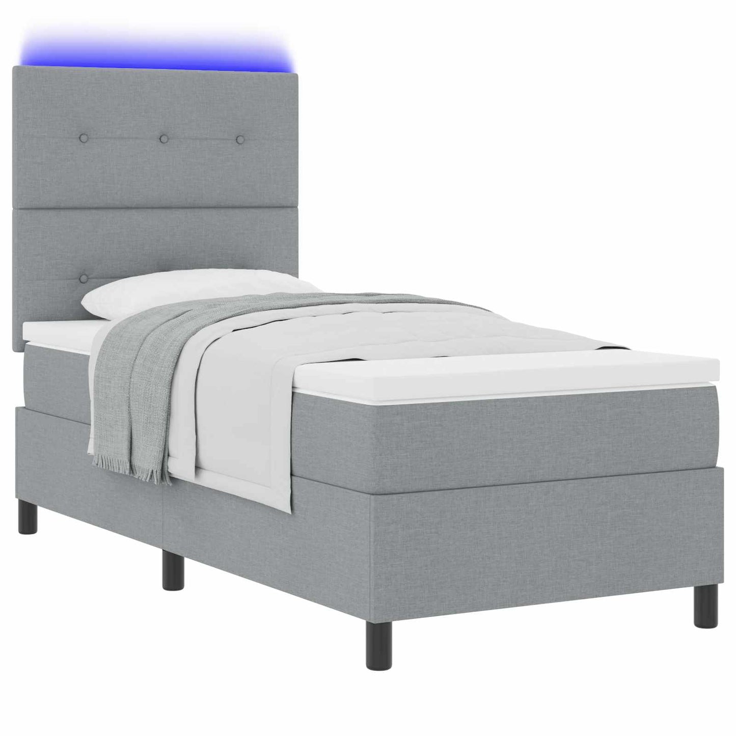 Boxspringbett mit Matratze mit LED Hellgrau 80 x 200 cm Stoff