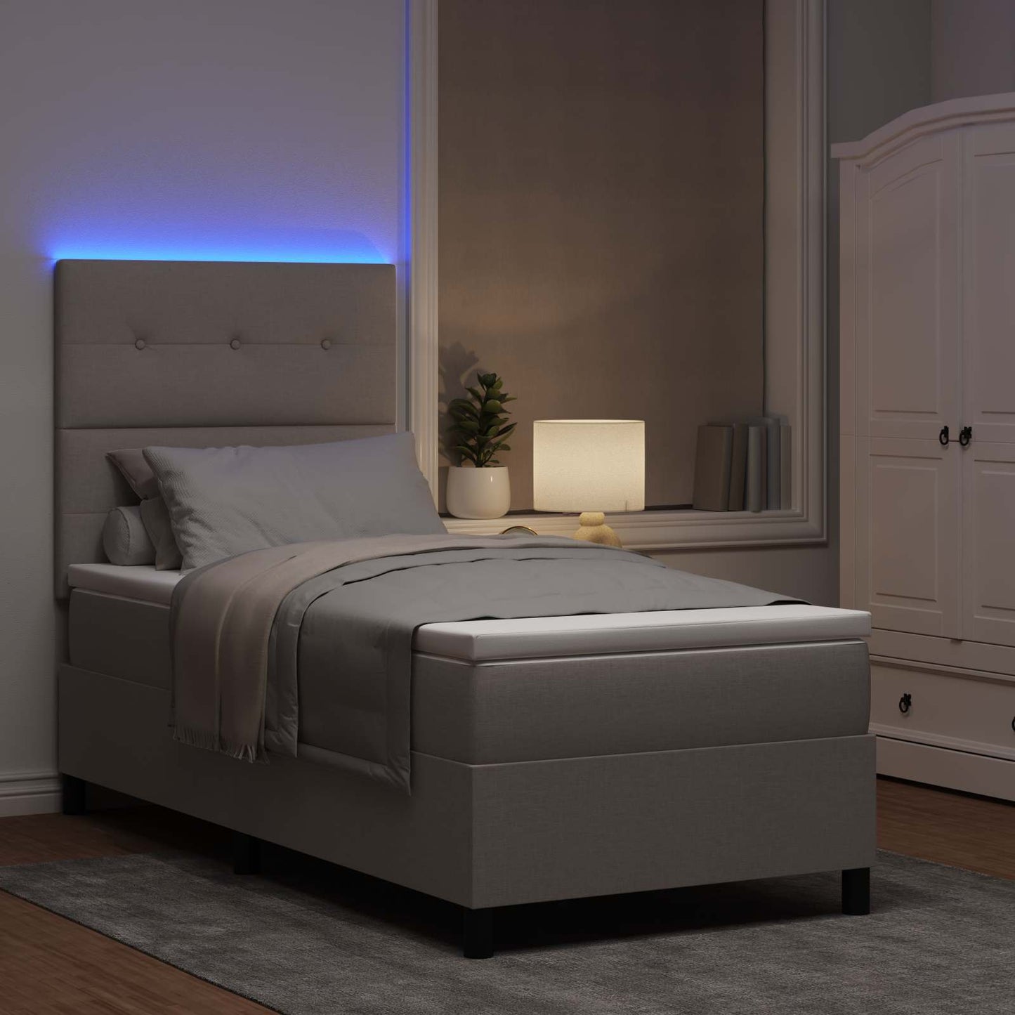 Boxspringbett mit Matratze mit LED Taupe 80 x 200 cm Stoff