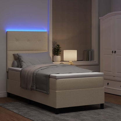 Boxspringbett mit Matratze mit LED Creme 80 x 200 cm Stoff