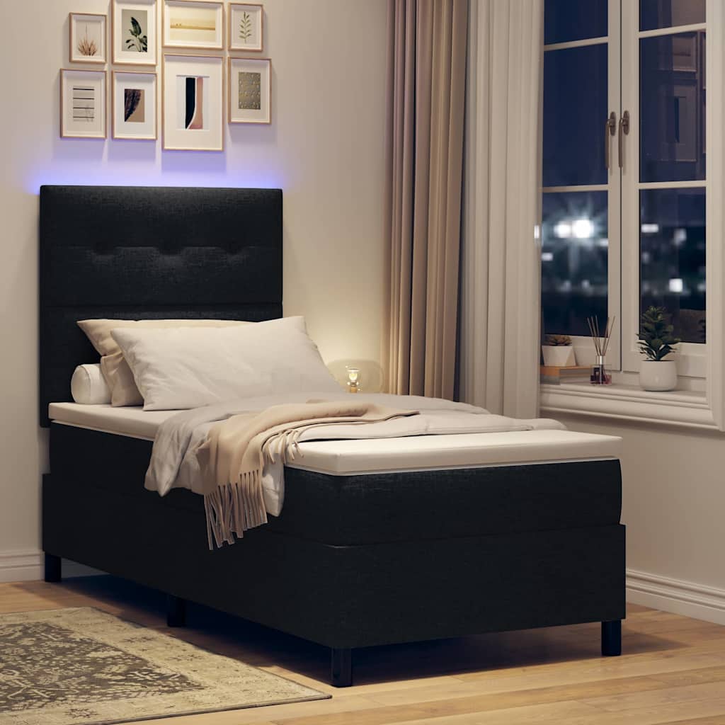 vidaXL Boxspringbett mit Matratze mit LED Schwarz 100 x 200 cm Stoff
