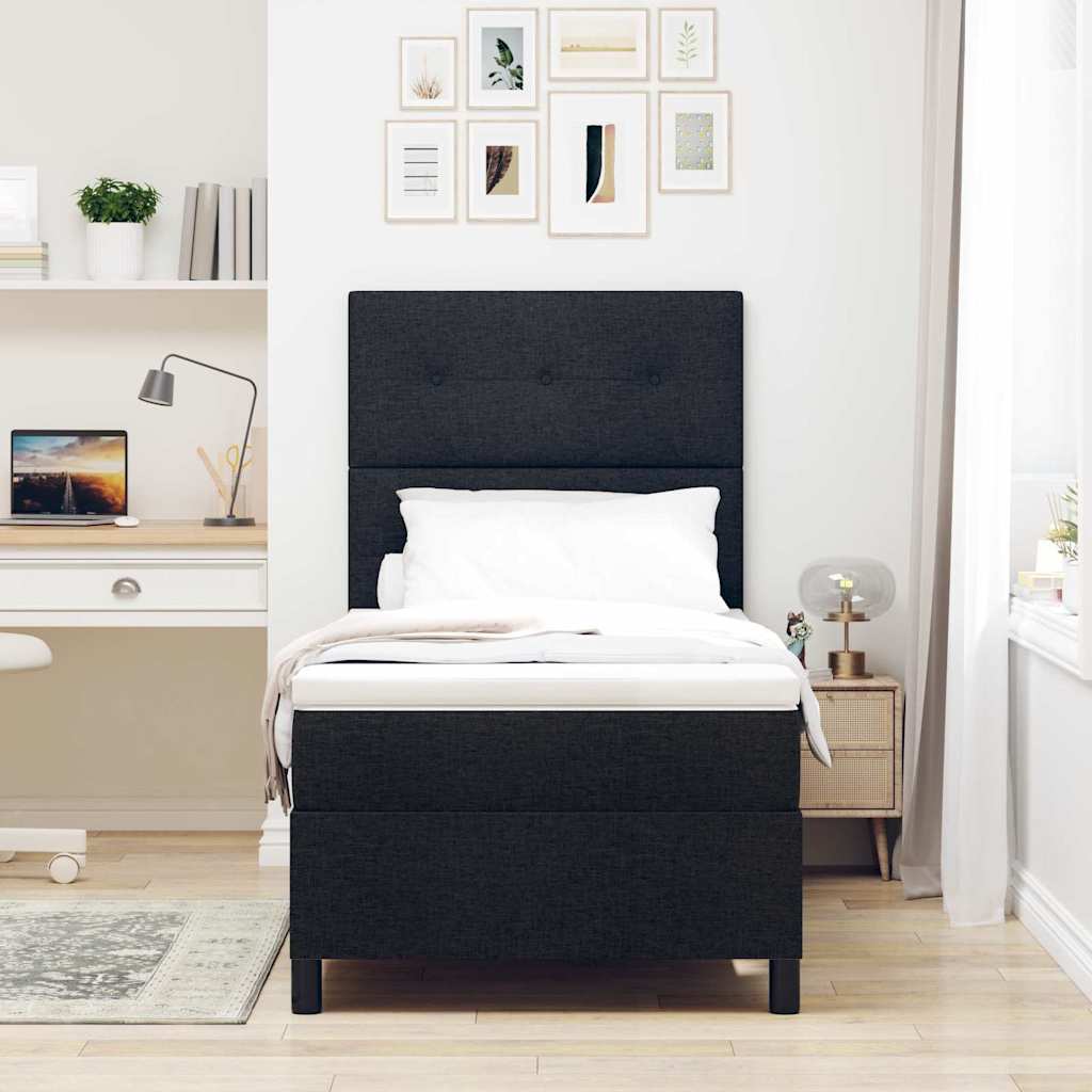 vidaXL Boxspringbett mit Matratze mit LED Schwarz 100 x 200 cm Stoff