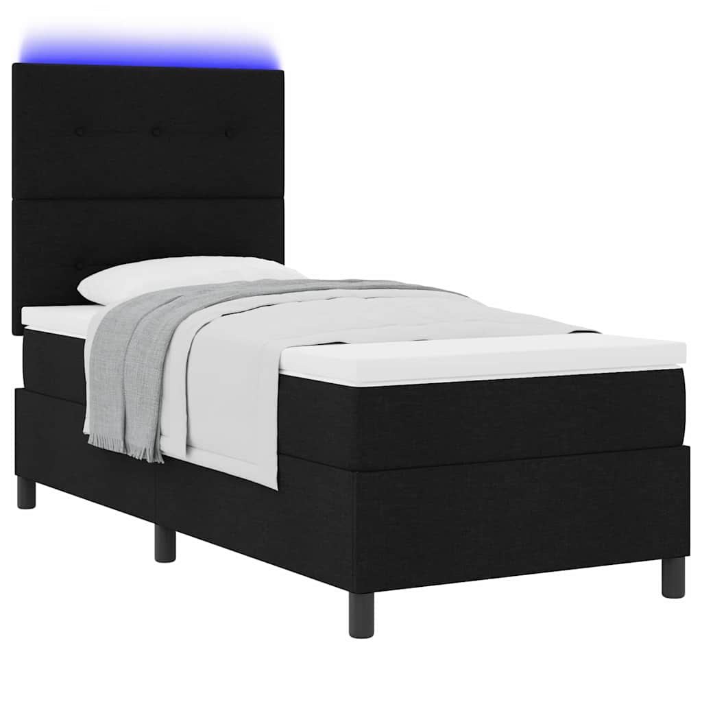 vidaXL Boxspringbett mit Matratze mit LED Schwarz 100 x 200 cm Stoff