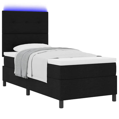 vidaXL Boxspringbett mit Matratze mit LED Schwarz 100 x 200 cm Stoff