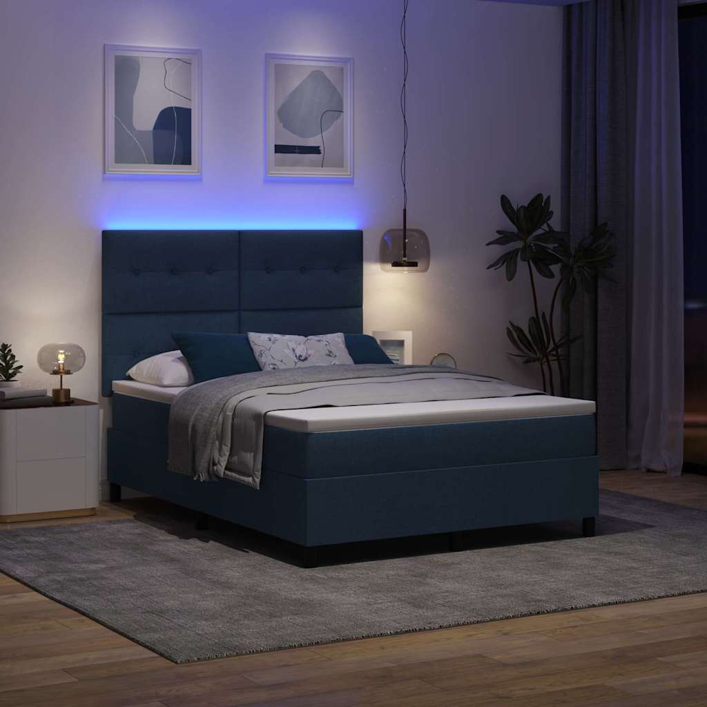 Boxspringbett mit Matratze mit LED Blau 140 x 190 cm Stoff