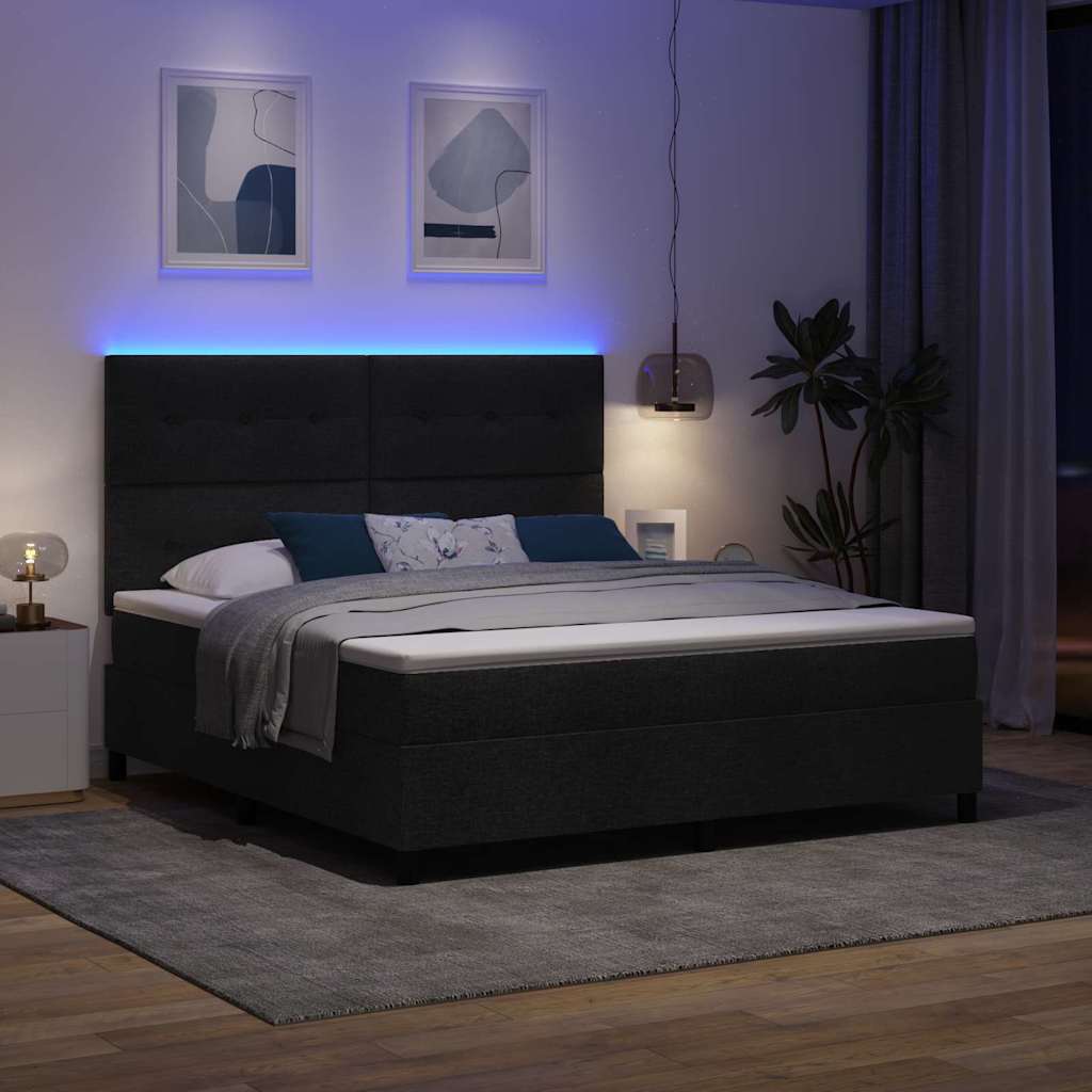 Boxspringbett mit Matratze mit LED Schwarz 180 x 200 cm Stoff