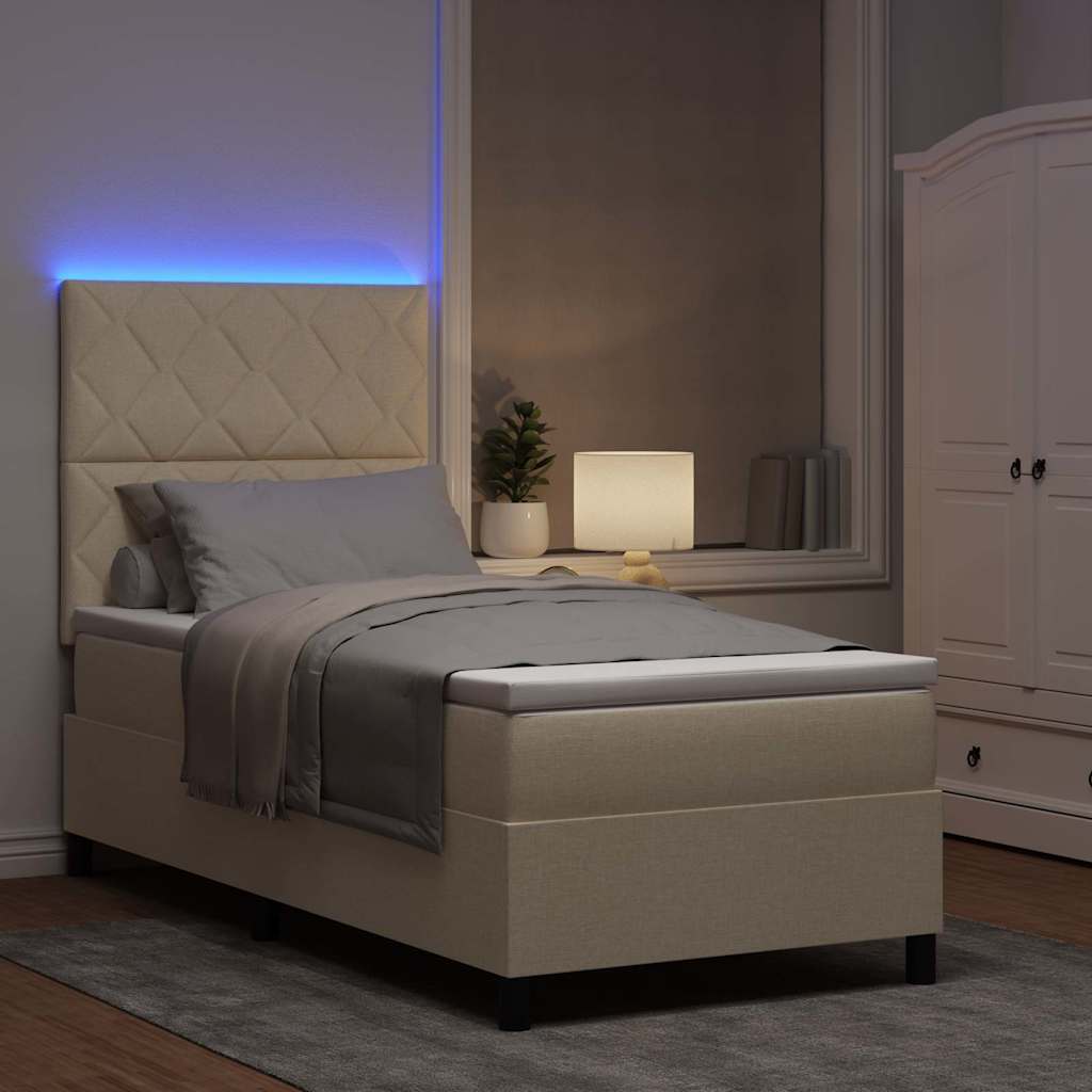 Boxspringbett mit Matratze mit LED Creme 100 x 200 cm Stoff