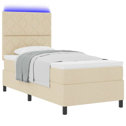 Boxspringbett mit Matratze mit LED Creme 100 x 200 cm Stoff