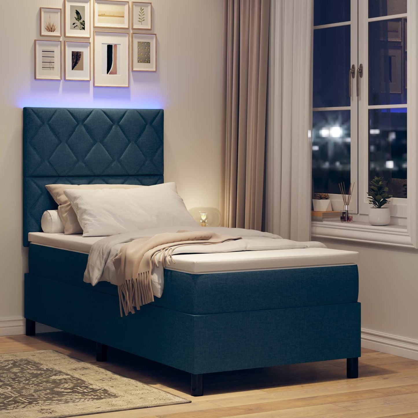 Boxspringbett mit Matratze mit LED Blau 100 x 200 cm Stoff