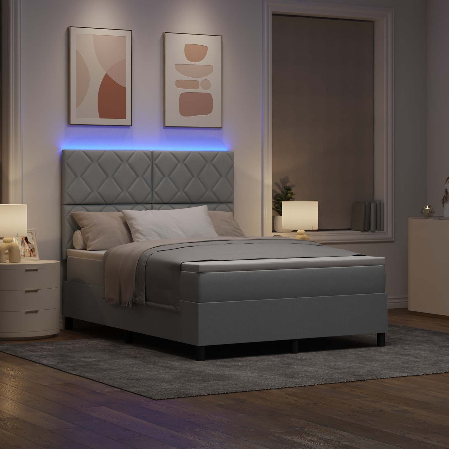 Boxspringbett mit Matratze mit LED Hellgrau 160 x 200 cm Stoff