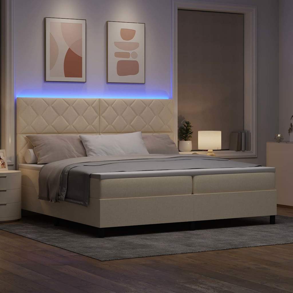 Boxspringbett mit Matratze mit LED Creme 200 x 200 cm Stoff