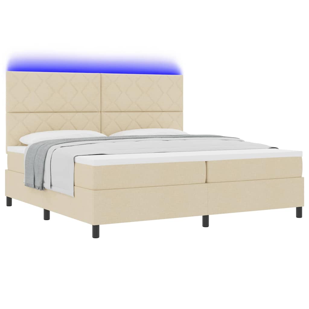 Boxspringbett mit Matratze mit LED Creme 200 x 200 cm Stoff