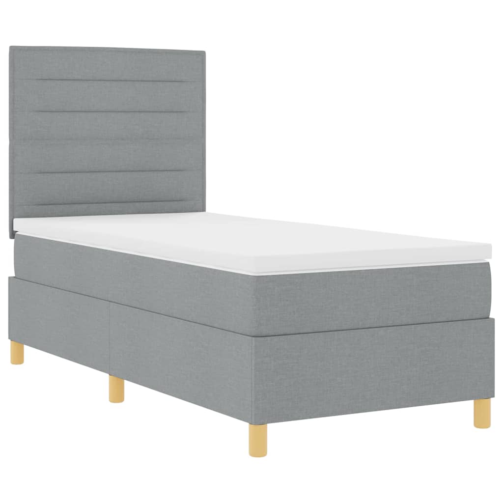 LED Boxspringbett mit Matratze Hellgrau 90 x 190 cm Stoff