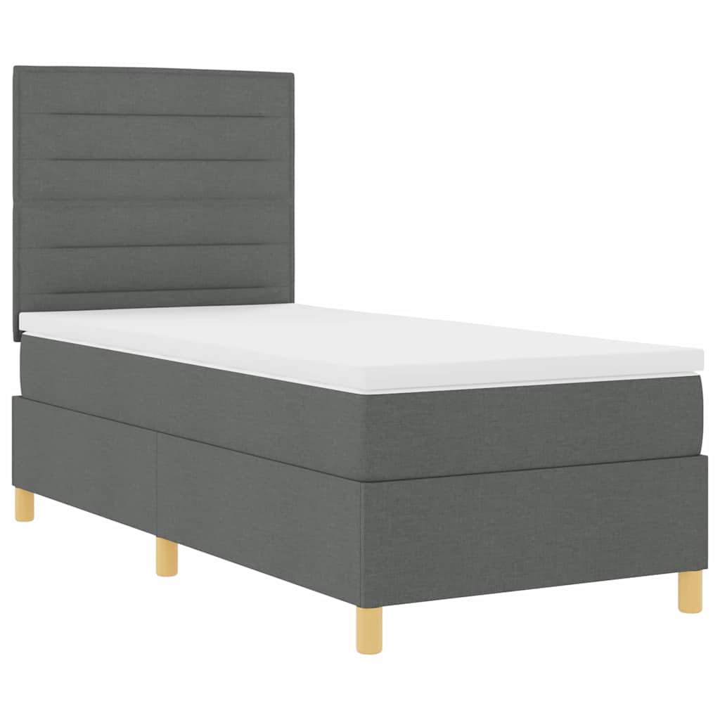 LED Boxspringbett mit Matratze Dunkelgrau 90 x 190 cm Stoff