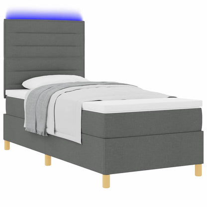 LED Boxspringbett mit Matratze Dunkelgrau 90 x 190 cm Stoff