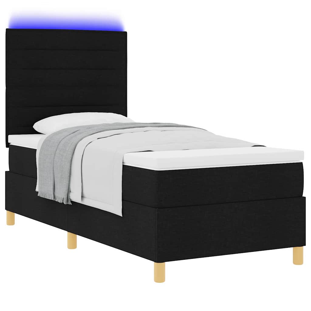 LED Boxspringbett mit Matratze Schwarz 90 x 190 cm Stoff