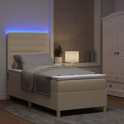 vidaXL LED Boxspringbett mit Matratze Creme 90 x 190 cm Stoff