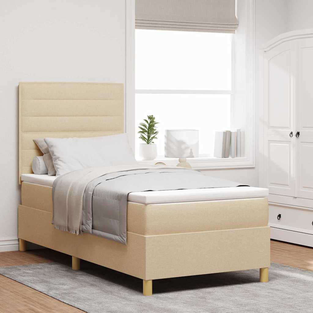 vidaXL LED Boxspringbett mit Matratze Creme 90 x 190 cm Stoff