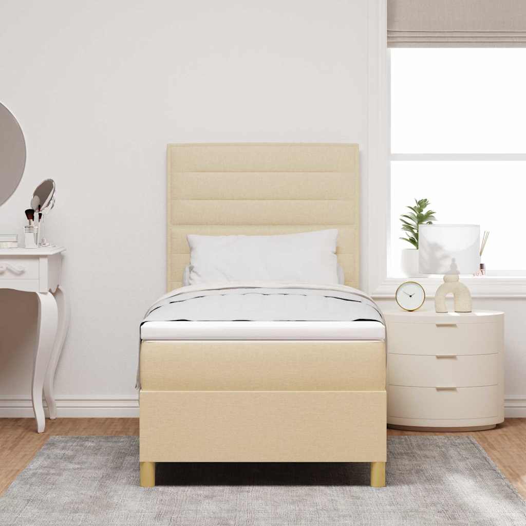 vidaXL LED Boxspringbett mit Matratze Creme 90 x 190 cm Stoff