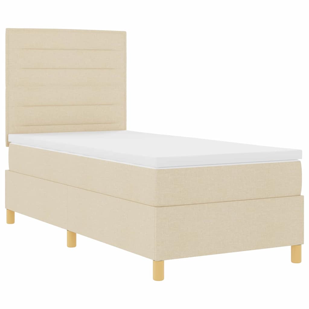 vidaXL LED Boxspringbett mit Matratze Creme 90 x 190 cm Stoff