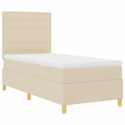 vidaXL LED Boxspringbett mit Matratze Creme 90 x 190 cm Stoff