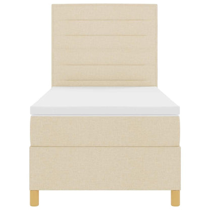 vidaXL LED Boxspringbett mit Matratze Creme 90 x 190 cm Stoff