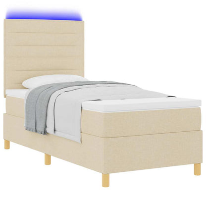 vidaXL LED Boxspringbett mit Matratze Creme 90 x 190 cm Stoff