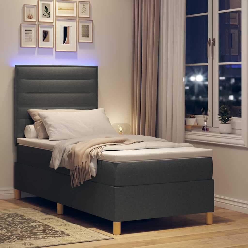 LED Boxspringbett mit Matratze Dunkelgrau 90 x 200 cm Stoff