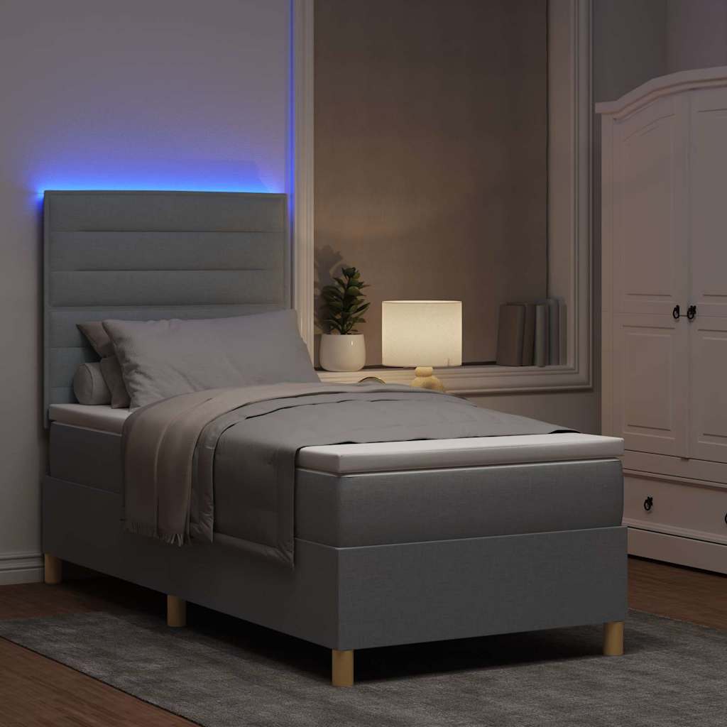 LED Boxspringbett mit Matratze Hellgrau 100 x 200 cm Stoff