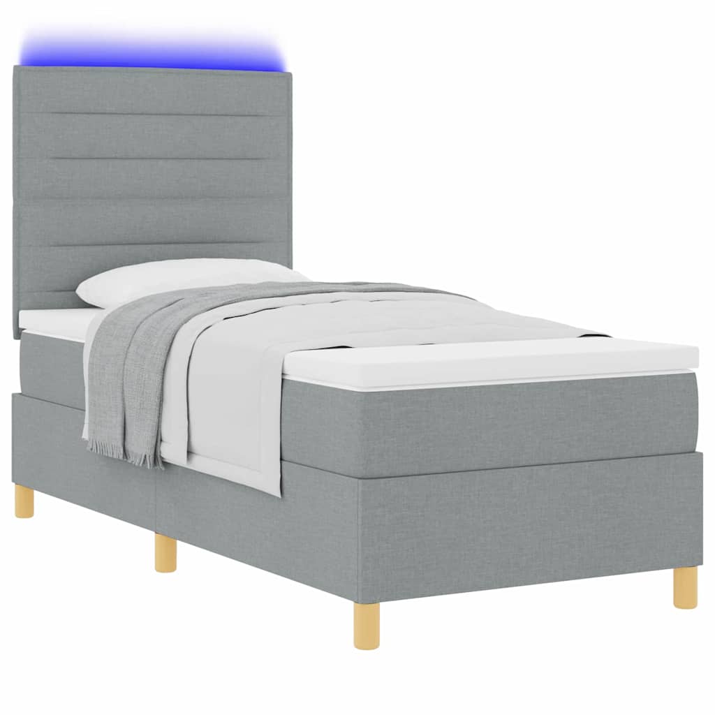 LED Boxspringbett mit Matratze Hellgrau 100 x 200 cm Stoff