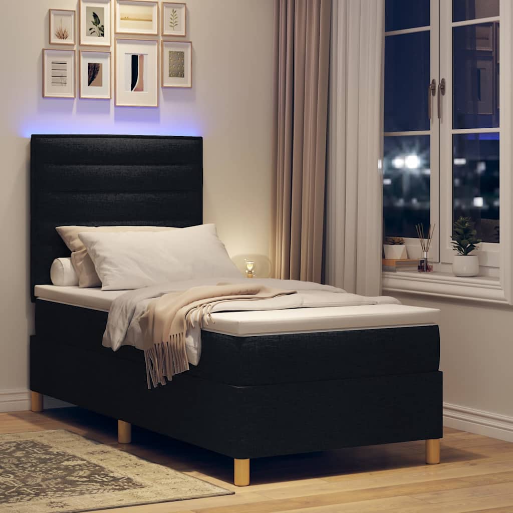 LED Boxspringbett mit Matratze Schwarz 100 x 200 cm Stoff