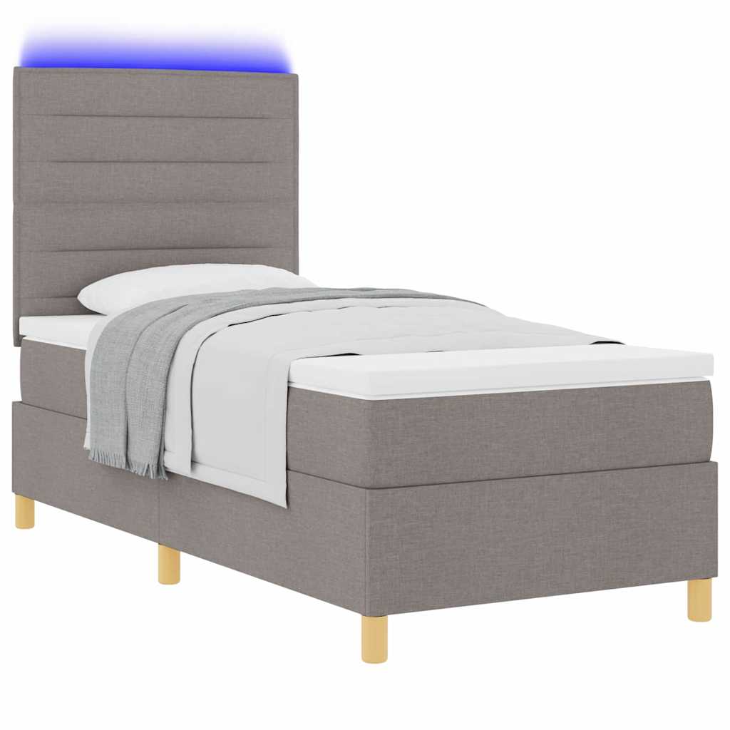 LED Boxspringbett mit Matratze Taupe 100 x 200 cm Stoff