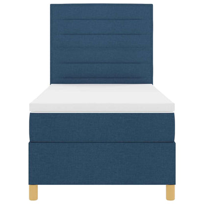 LED Boxspringbett mit Matratze Blau 100 x 200 cm Stoff