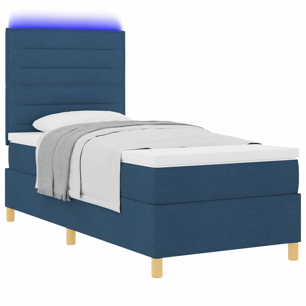 LED Boxspringbett mit Matratze Blau 100 x 200 cm Stoff
