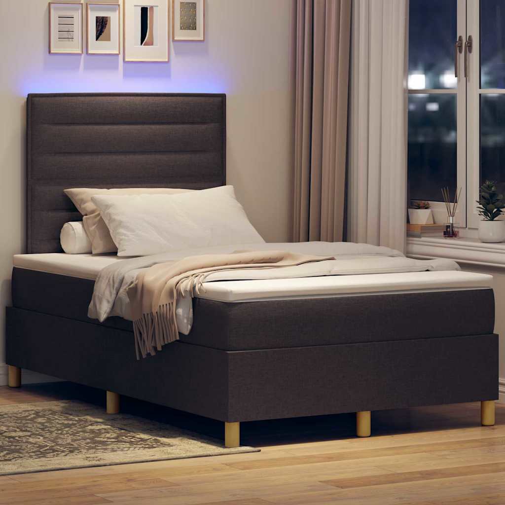 LED Boxspringbett mit Matratze Dunkelbraun 120 x 190 cm Stoff