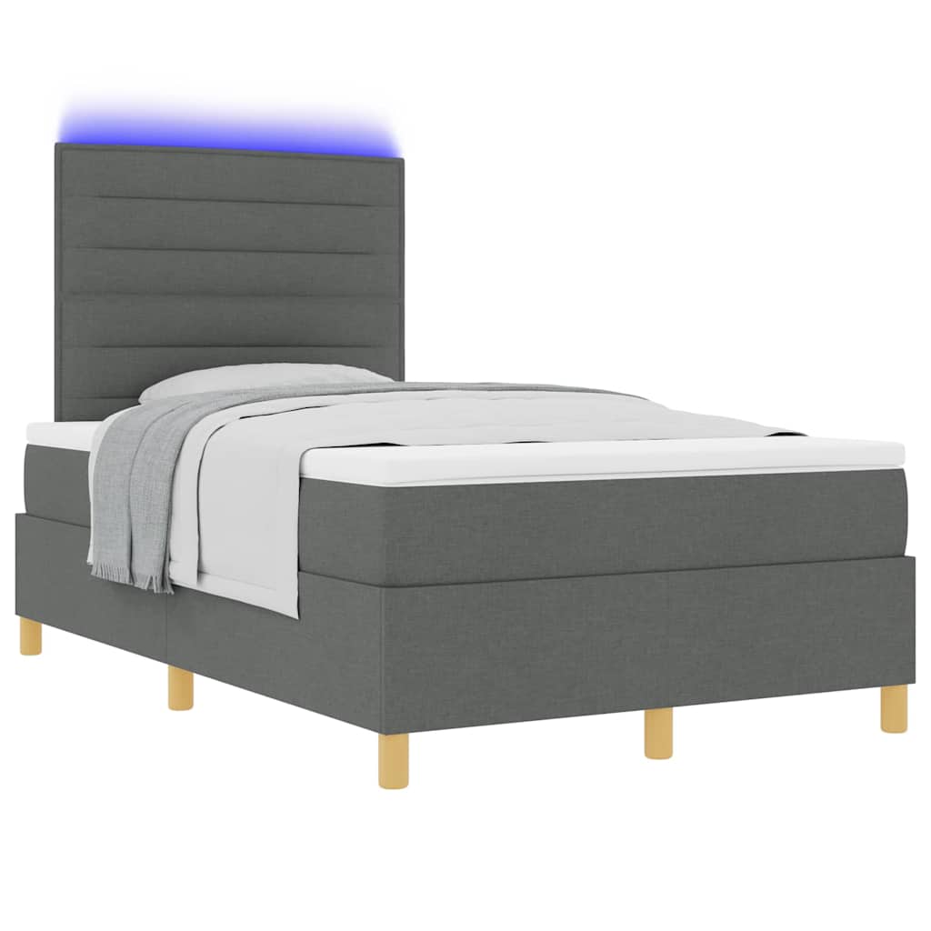 LED Boxspringbett mit Matratze Dunkelgrau 120 x 200 cm Stoff