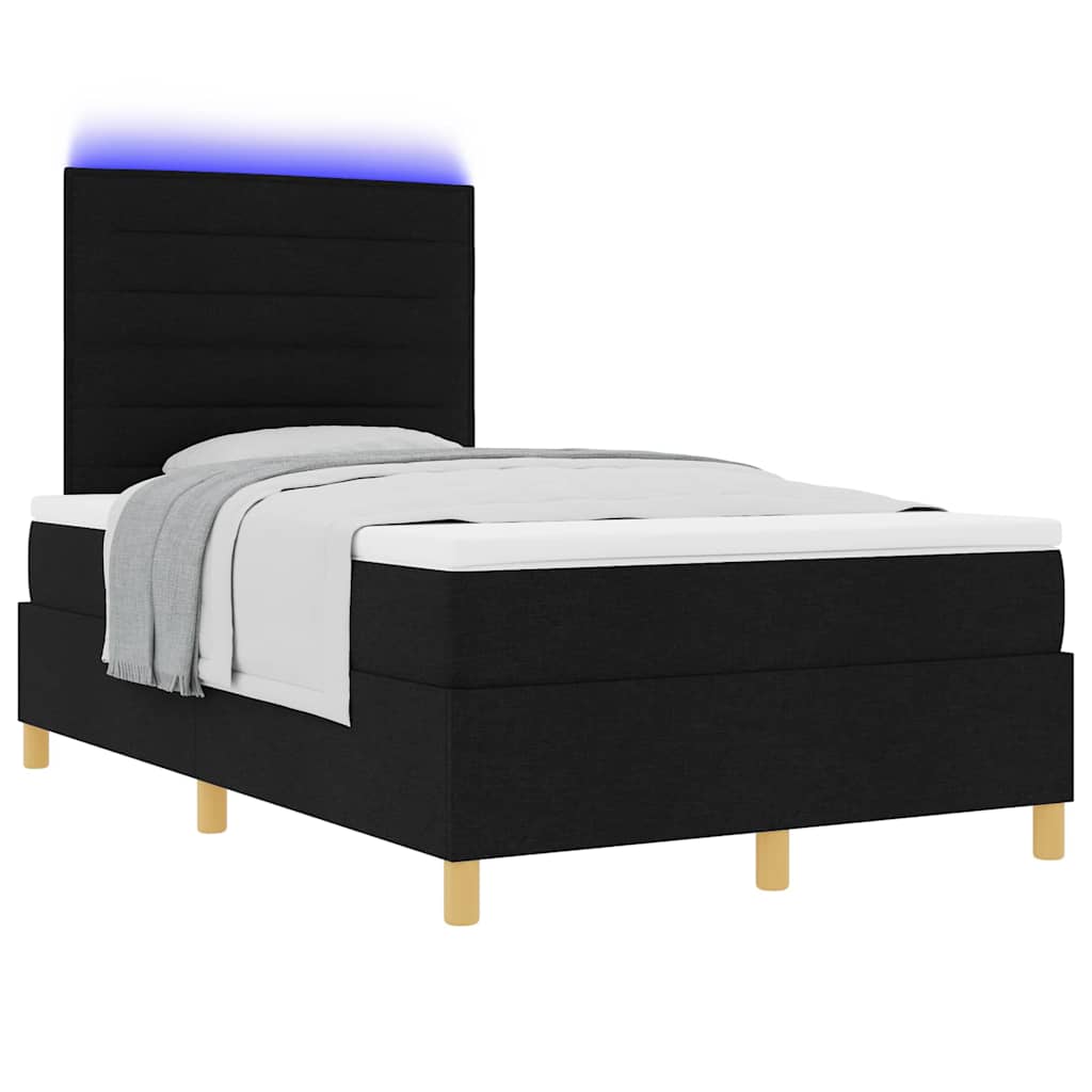 LED Boxspringbett mit Matratze Schwarz 120 x 200 cm Stoff