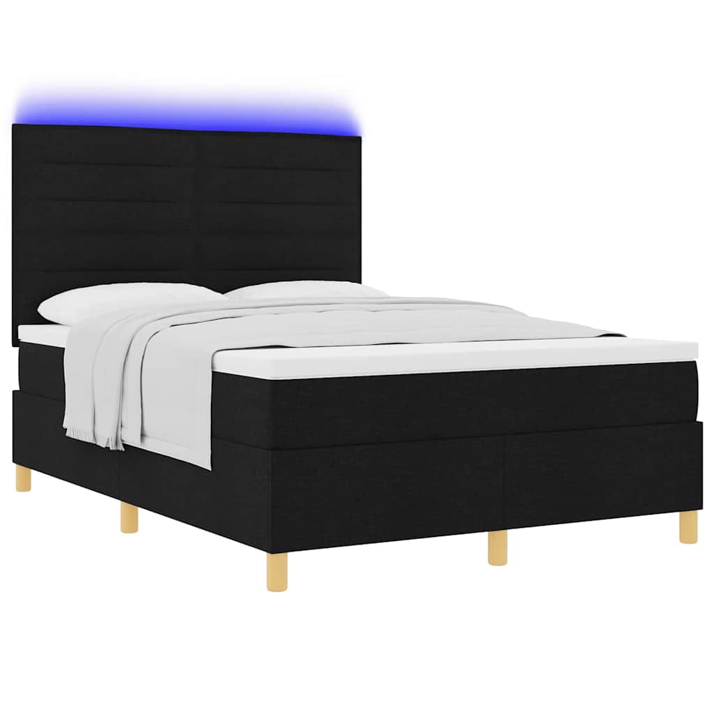 LED Boxspringbett mit Matratze Schwarz 140 x 190 cm Stoff