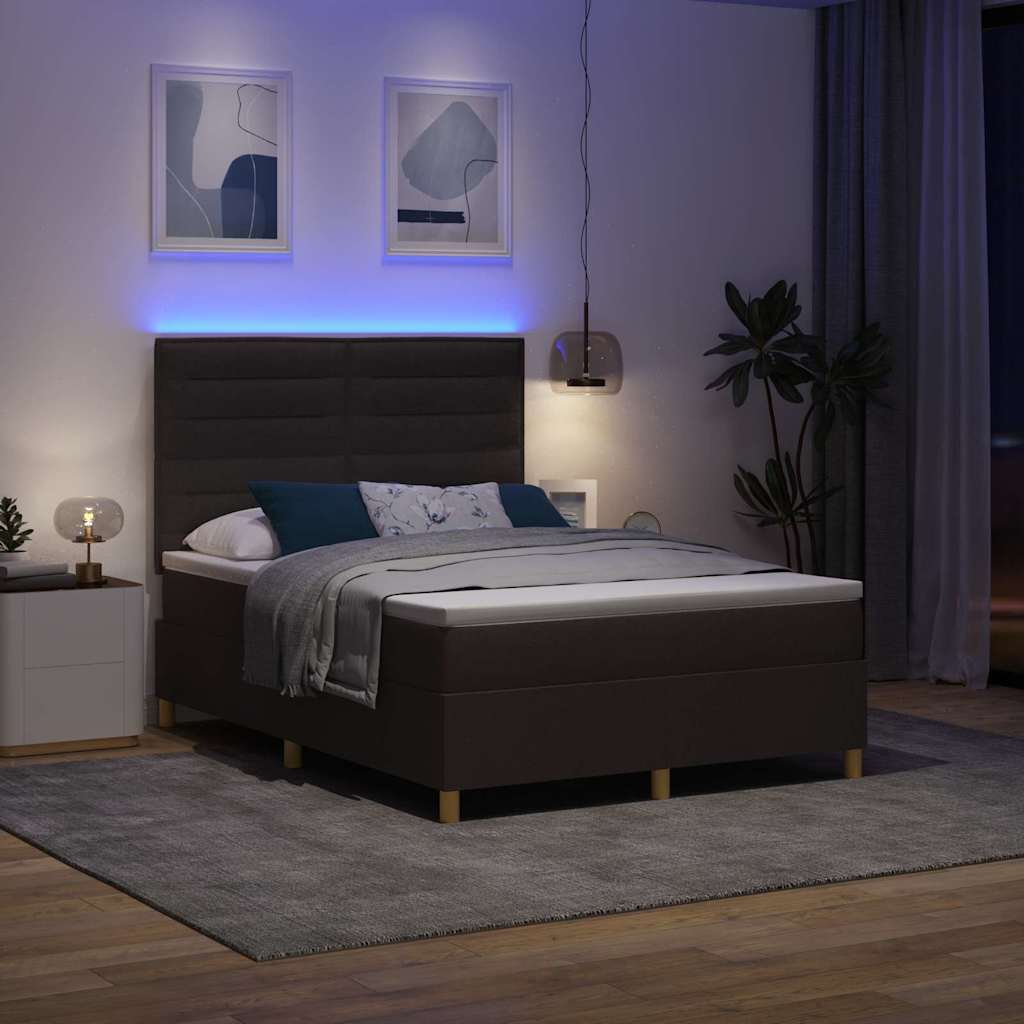 LED Boxspringbett mit Matratze Dunkelbraun 140 x 190 cm Stoff