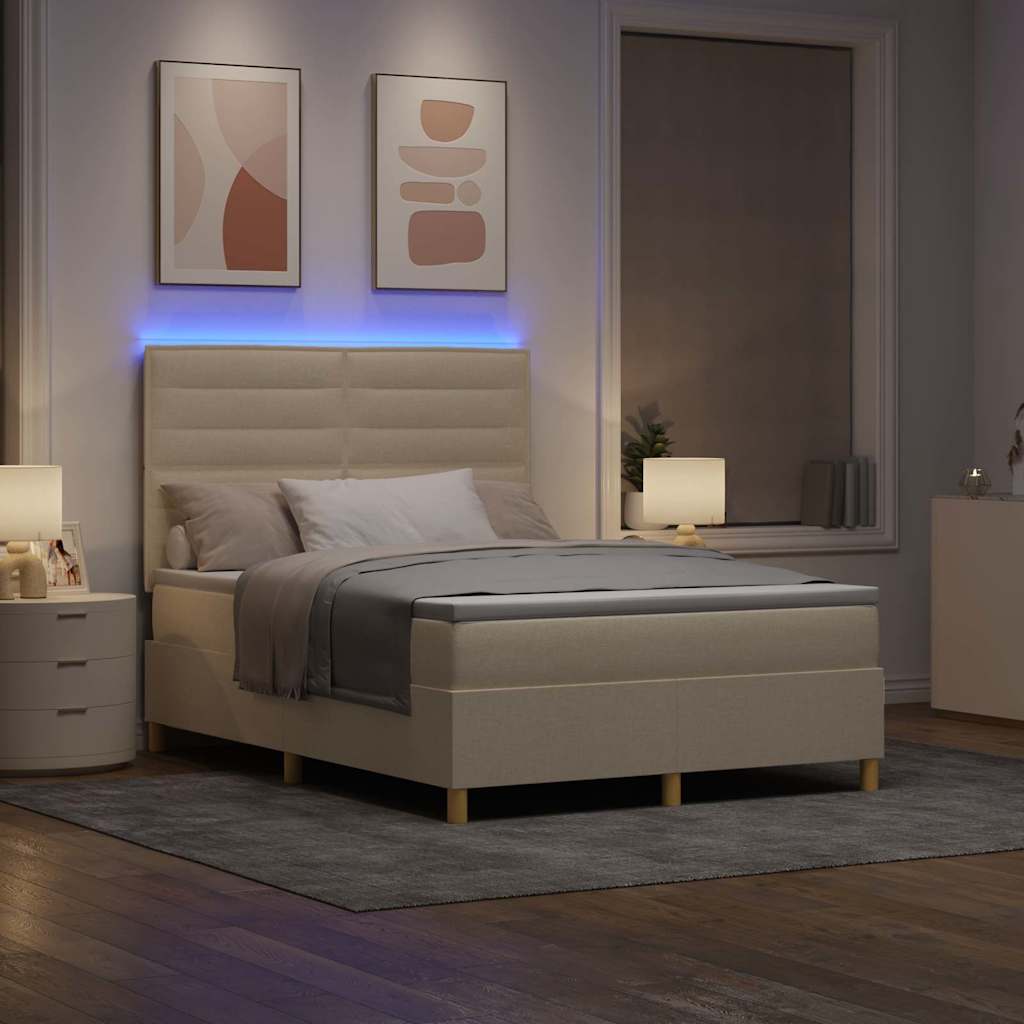 LED Boxspringbett mit Matratze Creme 140 x 190 cm Stoff