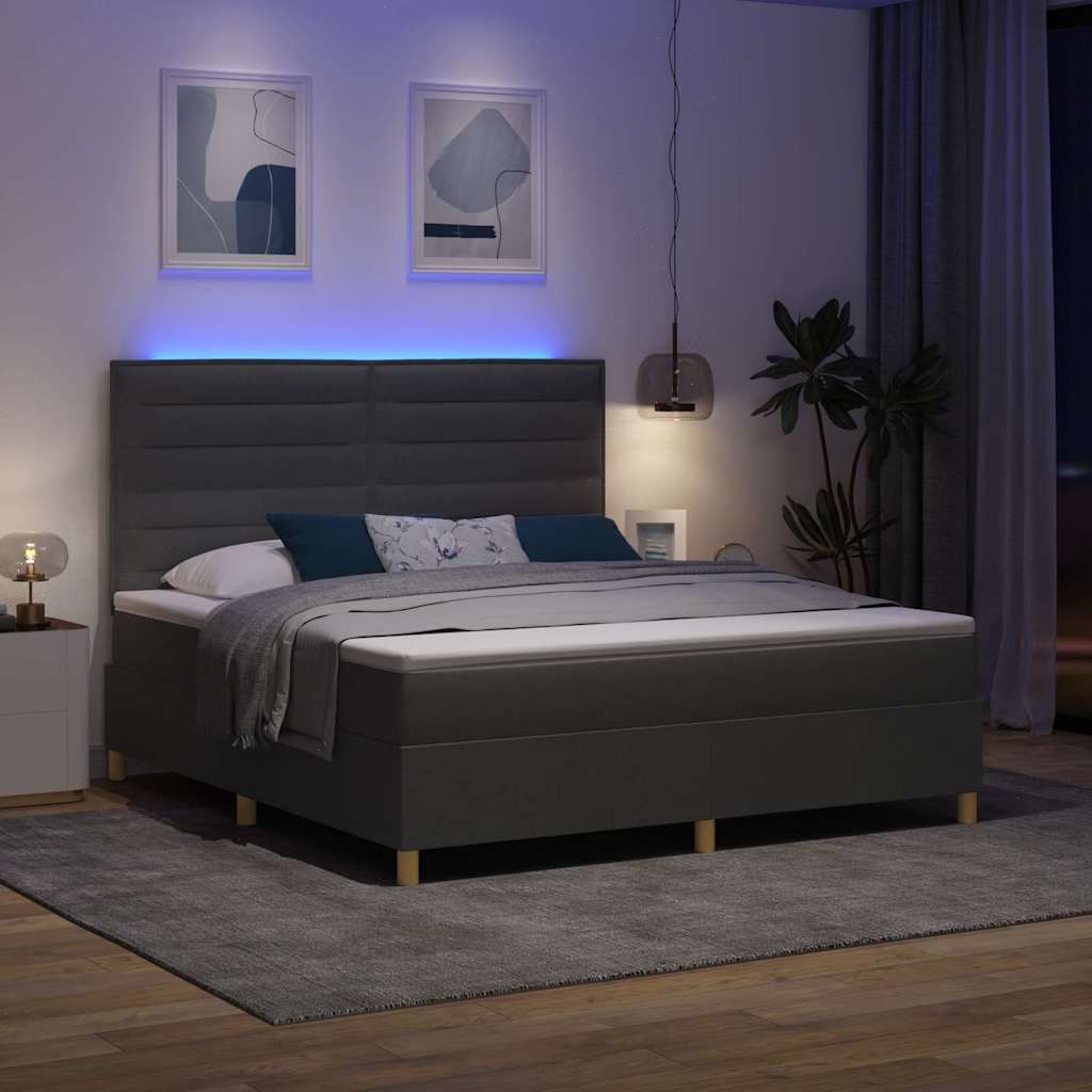 LED Boxspringbett mit Matratze Dunkelgrau 180 x 200 cm Stoff