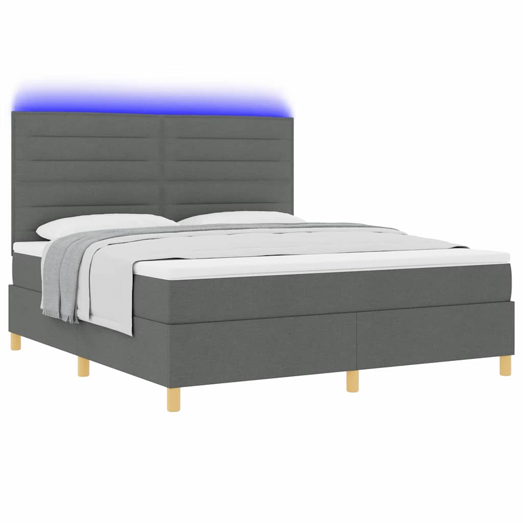 LED Boxspringbett mit Matratze Dunkelgrau 180 x 200 cm Stoff