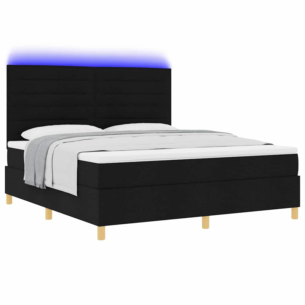 LED Boxspringbett mit Matratze Schwarz 180 x 200 cm Stoff