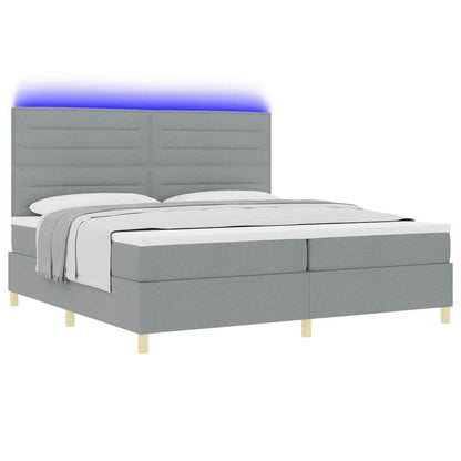 LED Boxspringbett mit Matratze Hellgrau 200 x 200 cm Stoff