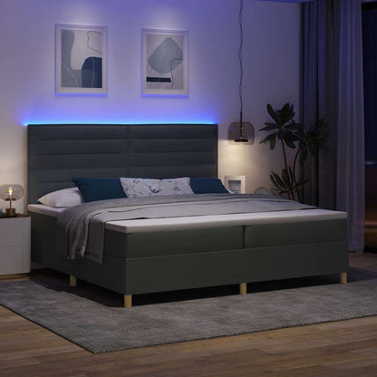 LED Boxspringbett mit Matratze Dunkelgrau 200 x 200 cm Stoff