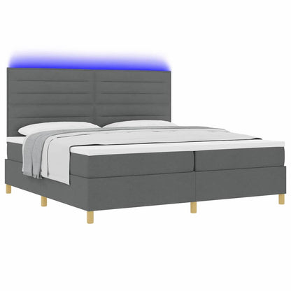 LED Boxspringbett mit Matratze Dunkelgrau 200 x 200 cm Stoff