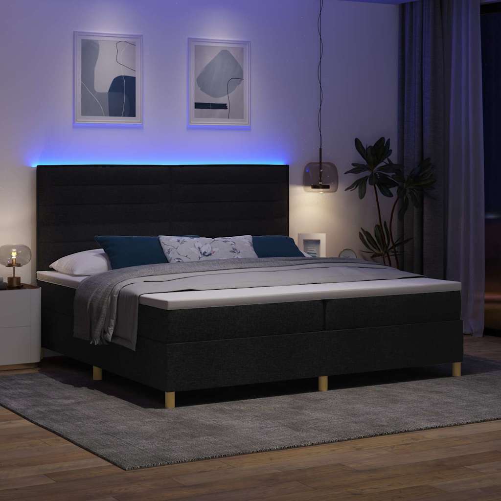 LED Boxspringbett mit Matratze Schwarz 200 x 200 cm Stoff