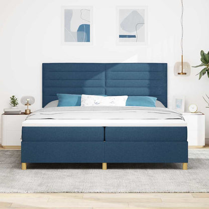LED Boxspringbett mit Matratze Blau 200 x 200 cm Stoff