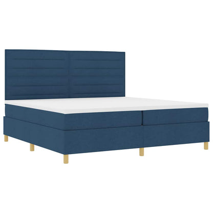 LED Boxspringbett mit Matratze Blau 200 x 200 cm Stoff