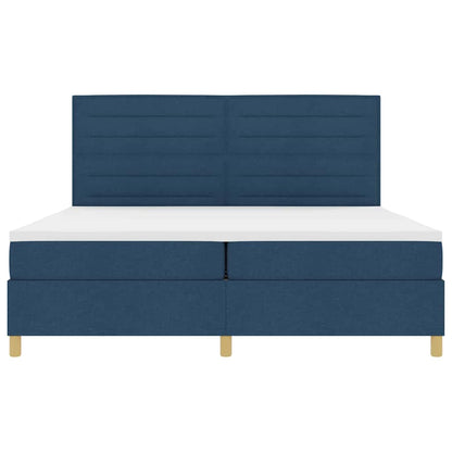 LED Boxspringbett mit Matratze Blau 200 x 200 cm Stoff