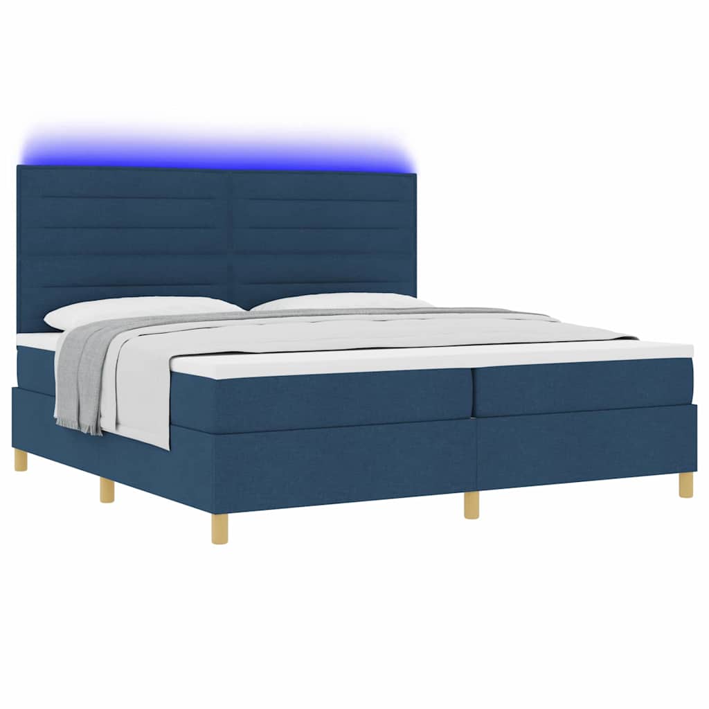 LED Boxspringbett mit Matratze Blau 200 x 200 cm Stoff